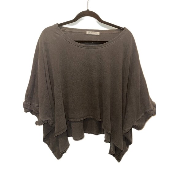 We The Free Faded Charcoal Asymmetrical Poncho Top | Boho Oversized Ruffle Sleev - Picture 1 of 6